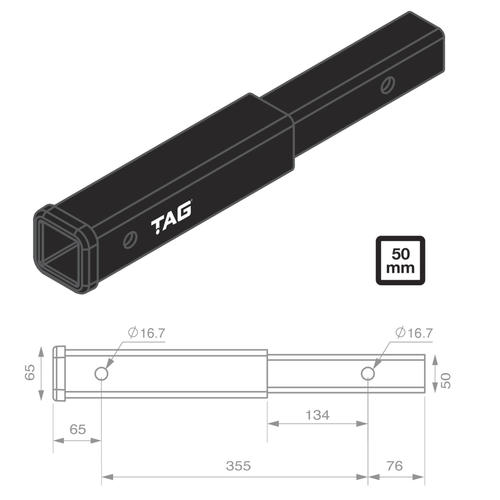 Go to TAG Hitch Extender - Length 356mm, 50mm Square Hitch