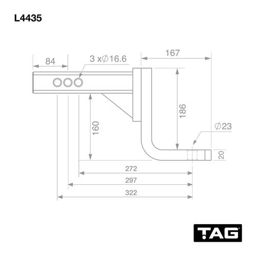 Go to TAG Adjustable Tow Ball Mount - 297mm Long, 90° Face, 50mm Square Hitch