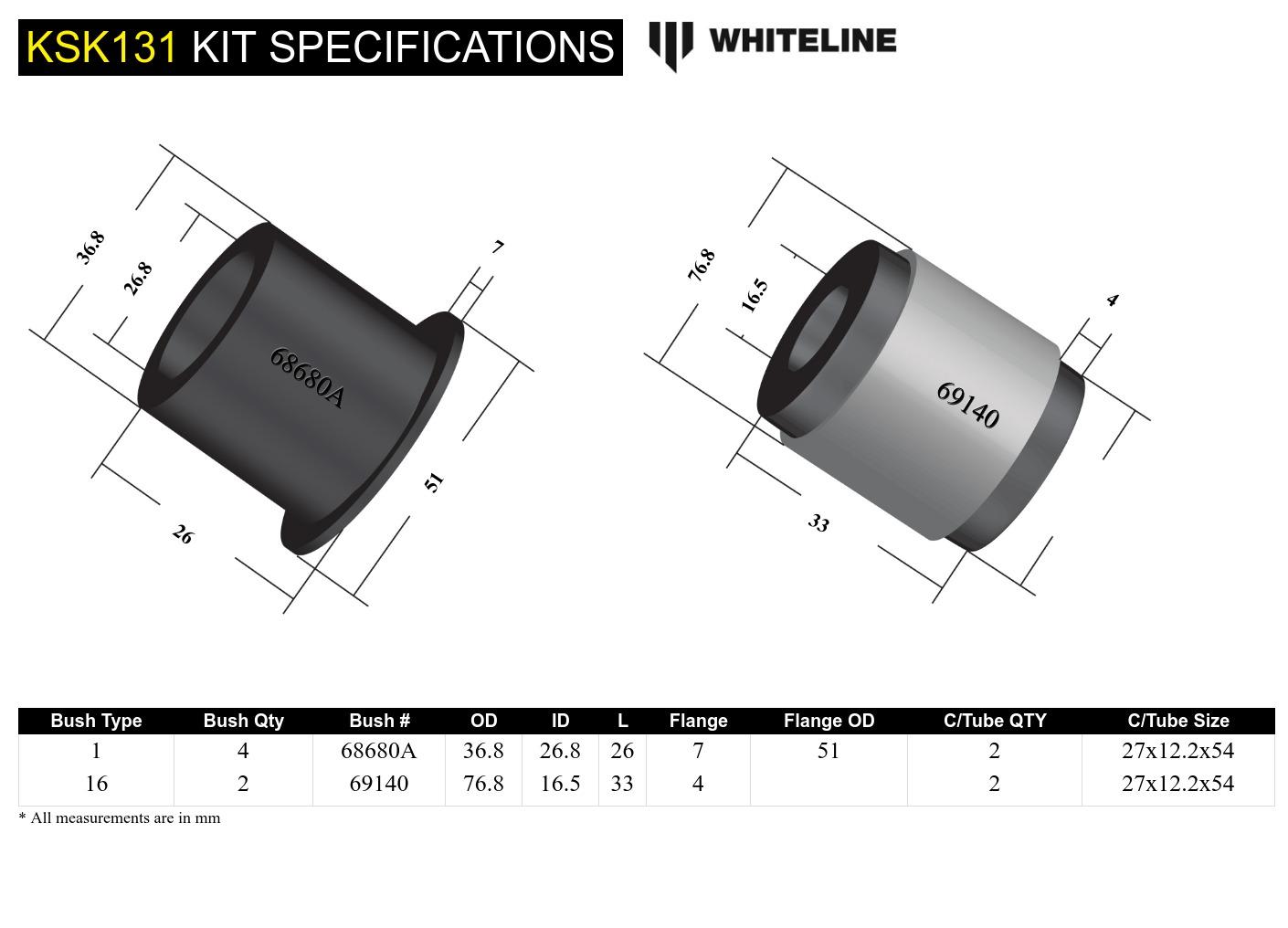 Front Lower Control Arm - Arm Service Kit to Suit Whiteline Control Arm KTA252