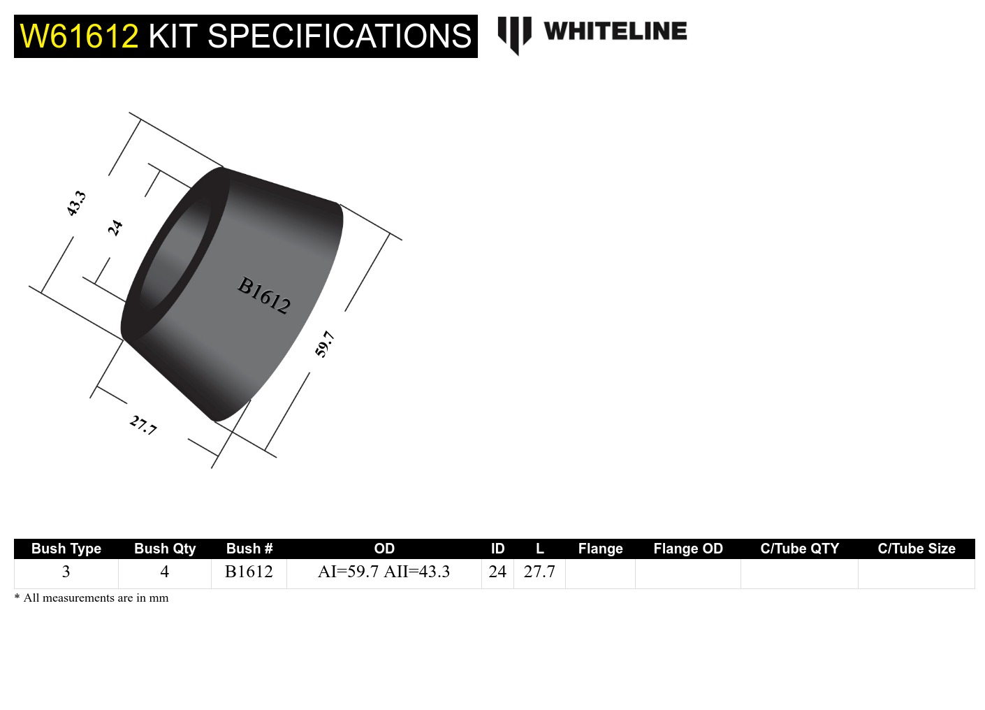 Rear Trailing Arm Lower - Front Bushing Kit to Suit Mitsubishi Pajero NA-NL