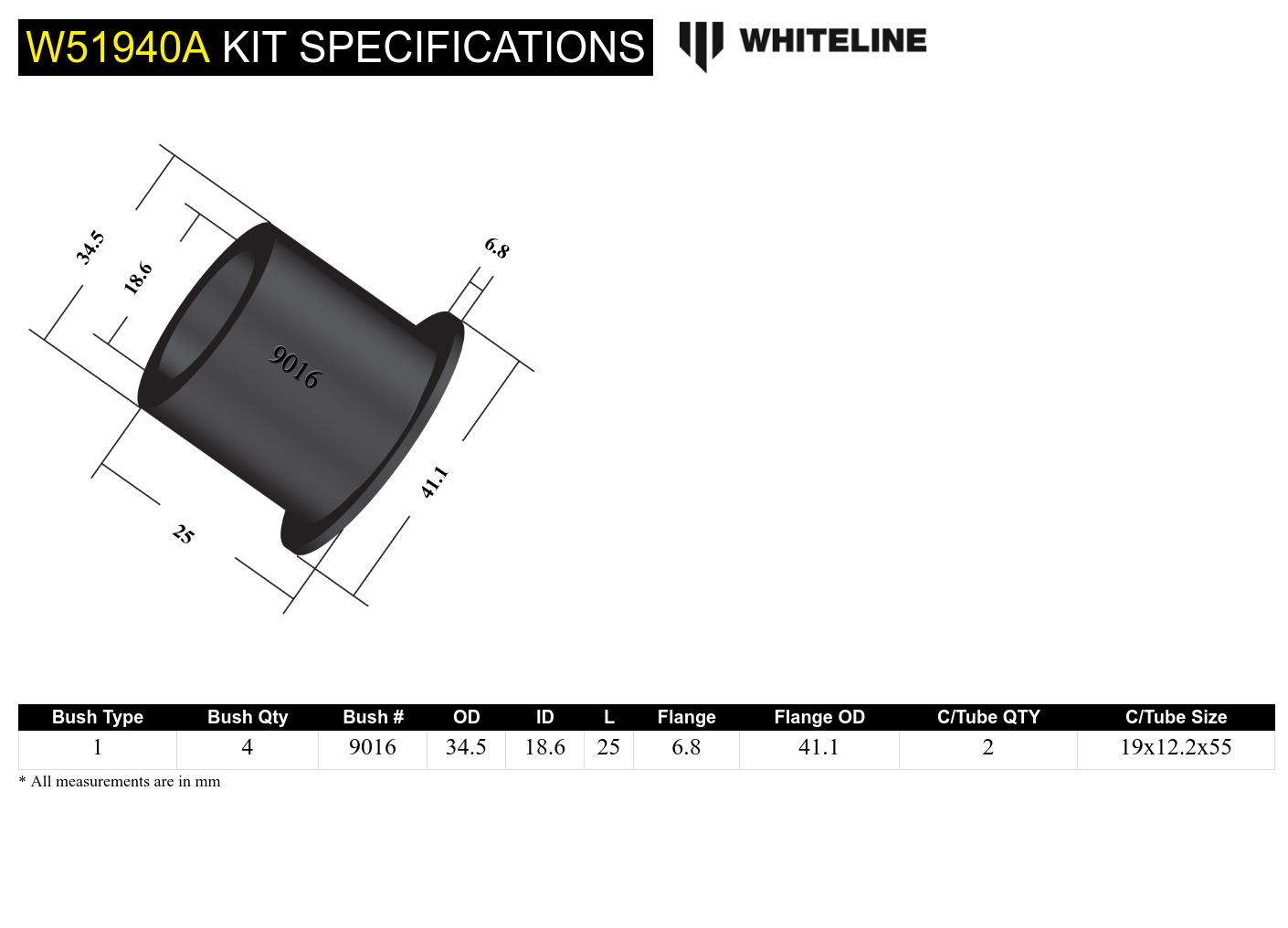 Front Lower Control Arm - Inner Front Bushing Kit to Suit Hyundai Excel X3 and Mitsubishi Magna and Sigma