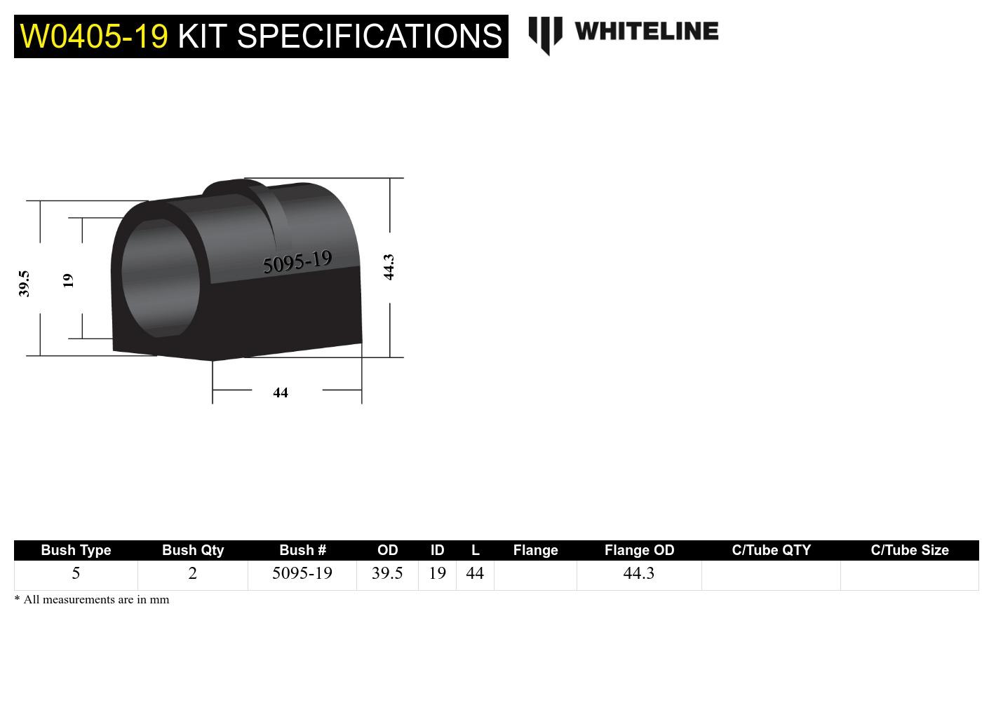 Front Anti Roll Bar Mount - Bushing Kit 19mm to Suit Subaru Forester, Impreza and Liberty