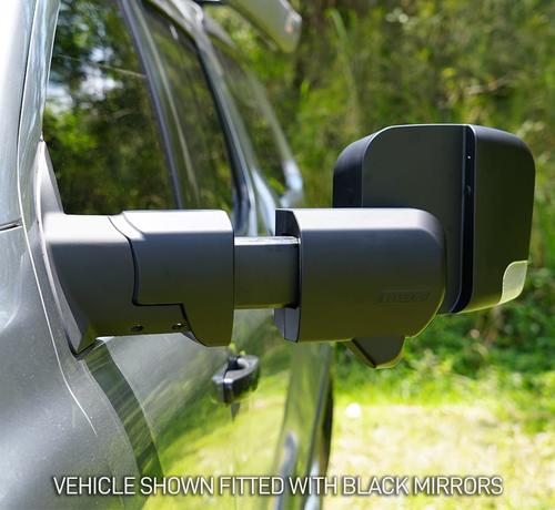 Go to MSA Black Towing Mirror to suit Nissan Patrol Y62 - Electric, Heated, Indicators, Power Fold, Puddle Light, Memory, Camera Provision