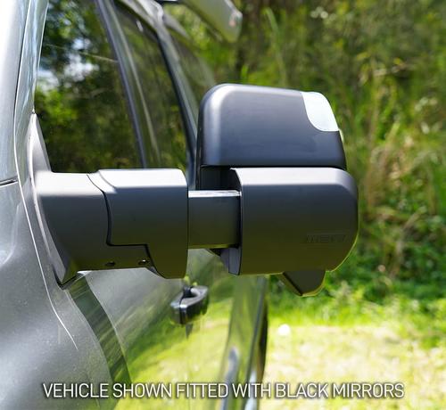 Go to MSA Black Towing Mirror to suit Nissan Patrol Y62 - Electric, Heated, Indicators, Power Fold, Puddle Light, Memory, Camera Provision