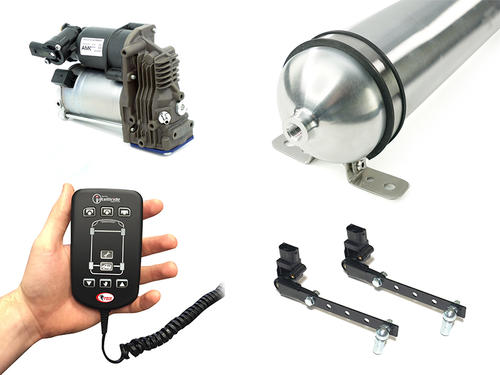 Go to Dual Automatic 3 Height Paired Electronic Control Kit with 1 Gallon Air Tank and AMK Compressor